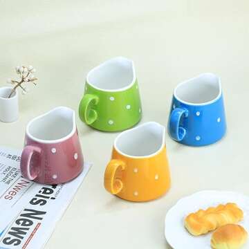 CHOOLD Polka Dot Ceramic Creamer with Handle,Coffee Milk Creamer Pitcher/Serving Pitcher/Sauce Pitcher/Milk Creamer Jug for Kitchen 8.5oz