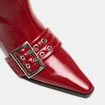 Vaslemuse Women Booties: Chic Red Buckle Ankle Boots