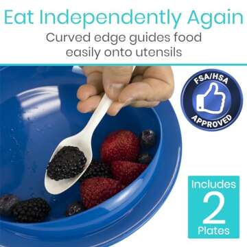 Vive Spill-Proof Scoop Plate, 9" (2 Pack) - Dish with Wall for Disabled, Handicapped, Elderly Adults...