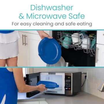 Vive Spill-Proof Scoop Plate, 9" (2 Pack) - Dish with Wall for Disabled, Handicapped, Elderly Adults with Special Needs from Parkinsons, Dementia, Stroke, Tremors with - Non Skid Padded Bottom