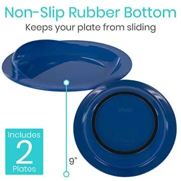 Vive Spill-Proof Scoop Plate, 9" (2 Pack) - Dish with Wall for Disabled, Handicapped, Elderly Adults with Special Needs from Parkinsons, Dementia, Stroke, Tremors with - Non Skid Padded Bottom