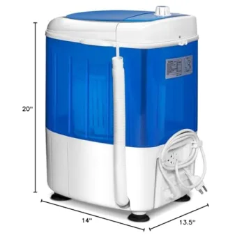 COSTWAY Portable Mini Washing Machine with Spin Dryer, Washing Capacity 5.5lbs, Electric Compact Machines Durable Design Energy Saving, Rotary Controller, Laundry Washer for Home Apartment RV, Blue