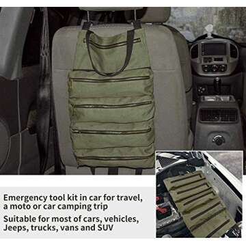 Super Roll Tool Roll,Multi-Purpose Roll Up Tool Bag, Wrench Roll,Canvas Tool Organizer Bucket,Car First Aid Kit Wrap Roll Storage Case,Hanging Tool Zipper Carrier Tote,Car Camping Gear