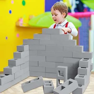 Zhanmai 50 Pack Foam Brick Building Blocks for Kids Thick Cinder Foam Blocks Large Rectangle Fake Bricks Construction Toy for Stacking and Building 8 x 4 x 2.4 Inch