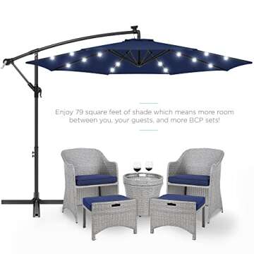 Best Choice Products 10ft Solar LED Offset Hanging Market Patio Umbrella for Backyard, Poolside, Law...