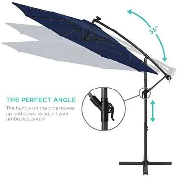 Best Choice Products 10ft Solar LED Offset Hanging Market Patio Umbrella for Backyard, Poolside, Lawn and Garden w/Easy Tilt Adjustment, Polyester Shade, 8 Ribs - Navy Blue