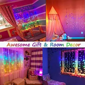 Rainbow Fairy String Curtain Lights with Remote, Twinkle LED Icicle Rainbow Lights Curtain for Girls Room, Bedroom, Teen Room, Kids Room, Unicorn Room, Party, Holiday Décor (Rainbow)