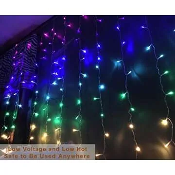 Rainbow Fairy String Curtain Lights with Remote, Twinkle LED Icicle Rainbow Lights Curtain for Girls Room, Bedroom, Teen Room, Kids Room, Unicorn Room, Party, Holiday Décor (Rainbow)