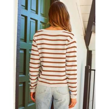 LILLUSORY Women's Striped Cardigan Sweaters Fall Outfits Clothes Fashion Trendy Long Sleeve Tops Casual Knit Lady Jackets Cream Caramel S