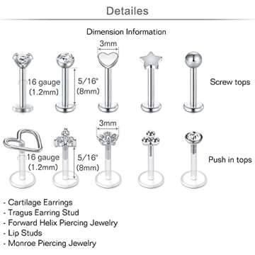 MODRSA 16G Forward Helix and Tragus Earrings - Stylish Cartilage Jewelry