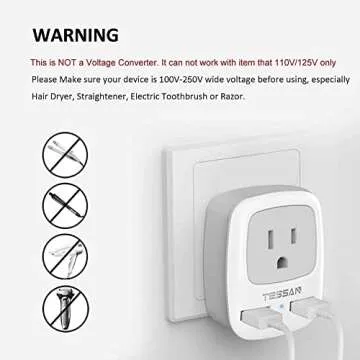 TESSAN Type E F Plug Adapter, Schuko European Plug Type F Travel Adaptor with 2 USB, German France Travel Power Outlet Charger for US to Europe Spain Iceland South Korea Greece Norway
