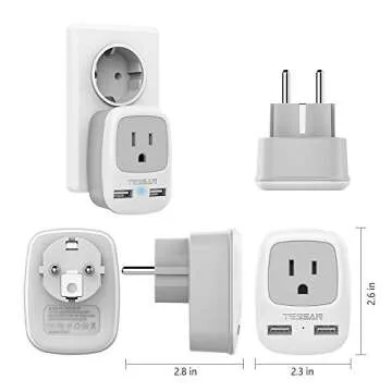 TESSAN Type E F Plug Adapter, Schuko European Plug Type F Travel Adaptor with 2 USB, German France Travel Power Outlet Charger for US to Europe Spain Iceland South Korea Greece Norway