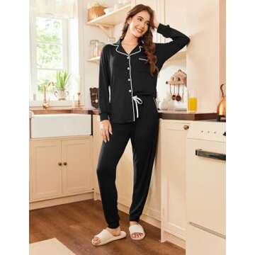 Ekouaer Pajamas Set Long Sleeve Sleepwear Womens Button Down Nightwear Soft Pj Loungewear with Pocke...