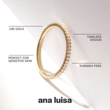 Ana Luisa Gold Eternity Ring - Dainty Gold Ring - 14K Gold Plated Rings For Women - Thin Gold Stacking Ring - Simple, Minimalist Gold Band With Cubic Zirconia Gems - Hypoallergenic - Women Gift Ideas (Size 7)