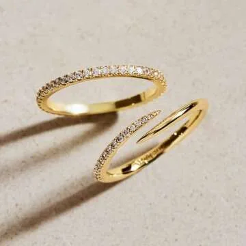 Ana Luisa Gold Eternity Ring - Dainty Gold Ring - 14K Gold Plated Rings For Women - Thin Gold Stacking Ring - Simple, Minimalist Gold Band With Cubic Zirconia Gems - Hypoallergenic - Women Gift Ideas (Size 7)