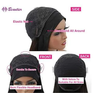 Headband Bob Wig Human Hair Headband Wigs For Black Women Straight Bob Headband Wigs Human Hair Non Lace Front Wigs 150% Density (14 Inch)