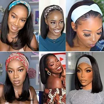 Headband Bob Wig Human Hair Headband Wigs For Black Women Straight Bob Headband Wigs Human Hair Non Lace Front Wigs 150% Density (14 Inch)