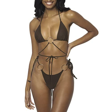 Women Halter String Bikini Set Sexy Thong Cheeky Two Piece Swimsuits Solid Color Bathing Swimwear