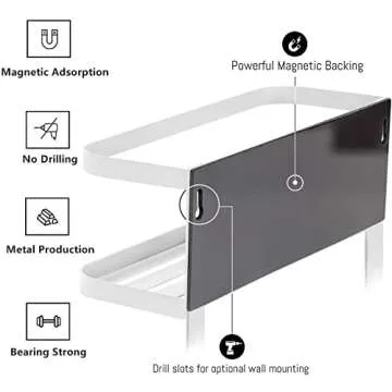 Aiyomt Magnetic Spice Rack For Refrigerator, Magnetic Paper Towel Holder Magnetic Fridge Organizer Magnetic Shelf Spice Rack Organizer Kitchen Organization Kitchen Storage Middle White