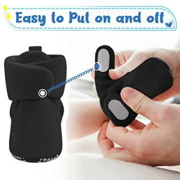 Pro Goleem Fleece Baby Booties, Warm Cozy Baby Slippers, Stay On Sock Shoes, Easy to Put on, Unisex Baby Gifts, Soft Non-Slip Adjustable Newborn Boots for Boys and Girls 12-18 Months, Black