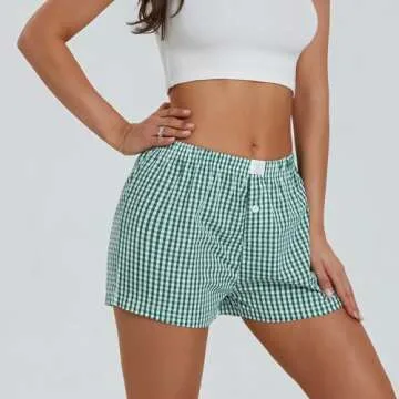 NUFIWI Women Y2k Pajamas Shorts Gingham Cute Pj Short Pants Plaid Lounge Shorts Sleep Bottoms Elastic Boxers Streetwear(Plaid Green,L)