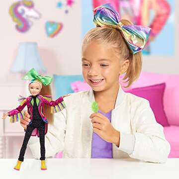 JoJo Siwa 10 Inch Singing Doll, Sings Hit Song Titled "Non-Stop", Pink Jacket with Rainbow Fringe, K...