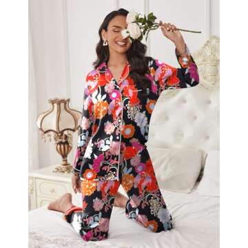 Ekouaer Silk Satin Pajamas Women's Long Sleeve Pj Set Soft Button Down 2 Piece Sleepwear Loungewear ...