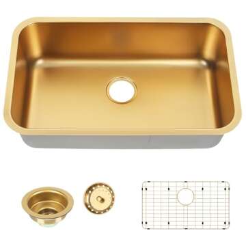 MONSINTA Undermount Kitchen Sink, Stainless Steel Kitchen Sink 3018, Deep Sink, Gold Kitchen Sink, S...