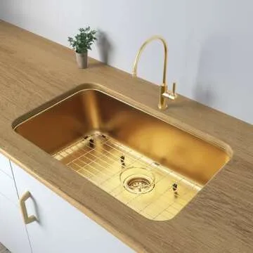 MONSINTA Undermount Kitchen Sink, Stainless Steel Kitchen Sink 3018, Deep Sink, Gold Kitchen Sink, Single Bowl Kitchen Sink with Sink Grid and Sink Drain Assembly, Large Kitchen Sink, PVD Nano Gold