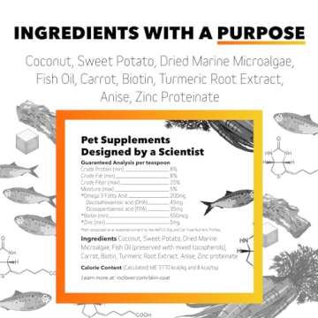 In Clover Dog Skin and Coat Supplement, BioRadiant Natural Supplement for Dogs, Healthy Skin and Coat Supplement, Fish Oil Alternative Uses Carrots, Coconut, Omega 3's, Biotin and Zinc Soothe Skin