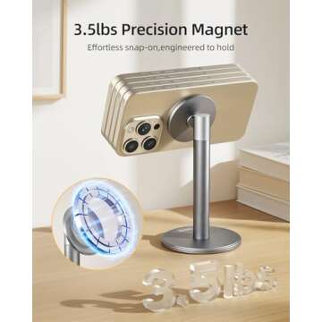 Nulaxy Magnetic Full Aluminum Cell Phone Stand with 2 Metal Rings, 360 Rotating Phone Stand for Desk...