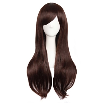 MapofBeauty 28" Long Curly Dark Brown Cosplay Wig with Side Bangs