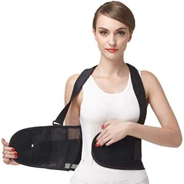 NeoTech Care Back Brace with Suspenders/Shoulder Straps - Light & Breathable - Lumbar Support Belt for Lower Back Pain - Posture, Work, Gym - Black Color (Size L)