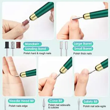Gefaxi Electric Nail Drill, Portable Electric Nail File Professional 20000rpm Manicure Pedicure Efile Machine with Sanding Bands & Nail Drill Bits for Acrylic, Gel Nails, Home & Salon, Green