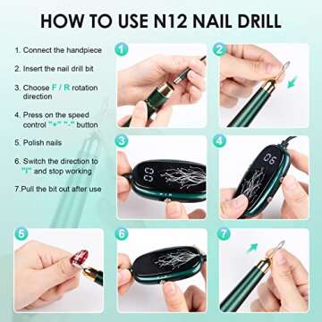 Gefaxi Electric Nail Drill, Portable Electric Nail File Professional 20000rpm Manicure Pedicure Efile Machine with Sanding Bands & Nail Drill Bits for Acrylic, Gel Nails, Home & Salon, Green
