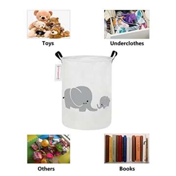 QUEENLALA Large Storage Basket,Laundry Hamper/Bathroom/Home Decor/Collapsible Round Storage Bin,Boys and Girls Hamper/Boxes/Clothing(Parent-child elephant)