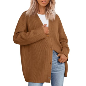 LILLUSORY Women Oversized Cardigan Sweater - Cozy V Neck Knit for Fall