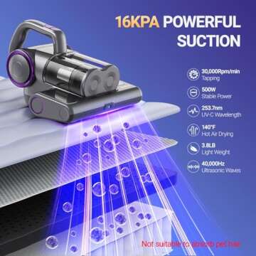 FEPPO Mattress Vacuum Cleaner, 16Kpa Bed Vacuum Cleaner with 253.7nm UV-C Light, 140°F Heat, HEPA F...