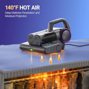 FEPPO Mattress Vacuum Cleaner, 16Kpa Bed Vacuum Cleaner with 253.7nm UV-C Light, 140°F Heat, HEPA Filter & Ultrasonic, Versatile Handheld Vacuums for Bed, Sofa, Couch, Crib(Corded, 500W)