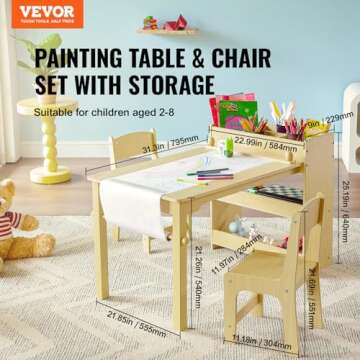 VEVOR Kids Art Table and Chair Set, Kids Craft Table with Storage, Toddler Activity Play Table with ...