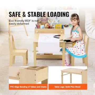 VEVOR Kids Art Table and Chair Set, Kids Craft Table with Storage, Toddler Activity Play Table with 2 Chairs, Wooden Drawing Deask for Children Painting, Reading, Learning