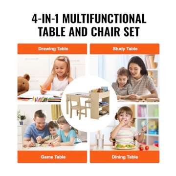 VEVOR Kids Art Table and Chair Set, Kids Craft Table with Storage, Toddler Activity Play Table with 2 Chairs, Wooden Drawing Deask for Children Painting, Reading, Learning