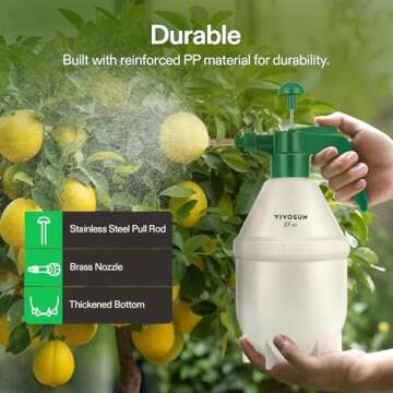 VIVOSUN 0.2 Gallon Handheld Garden Pump Sprayer, 27 oz Gallon Lawn & Garden Pressure Water Spray Bottle with Adjustable Brass Nozzle, for Plants and Other Cleaning Solutions (0.8L Green)