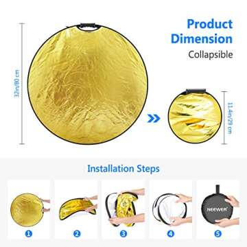 Neewer 5-in-1 Portable Round 32 in/80cm Light Reflector Collapsible Multi-Disc with Single Grip and Bag for Studio Photography Lighting and Outdoor Lighting - Gold/Silver/White/Black/Translucent