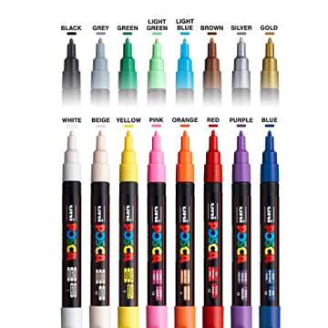 16 Posca Paint Markers, 3M Fine Posca Markers with Reversible Tips, Posca Marker Set of Acrylic Paint Pens | Posca Pens for Art Supplies, Fabric Paint, Fabric Markers, Paint Pen, Art Markers