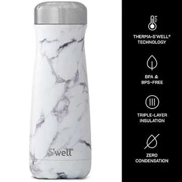 S'well Stainless Steel Traveler - 20 Fl Oz - White Marble - Triple-Layered Vacuum-Insulated Travel Mug Keeps Coffee, Tea and Drinks Cold for 36 Hours and Hot for 15- BPA-Free Water Bottle