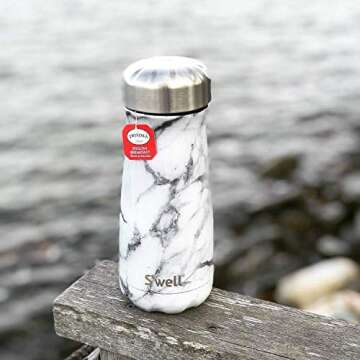 S'well Stainless Steel Traveler - 20 Fl Oz - White Marble - Triple-Layered Vacuum-Insulated Travel Mug Keeps Coffee, Tea and Drinks Cold for 36 Hours and Hot for 15- BPA-Free Water Bottle
