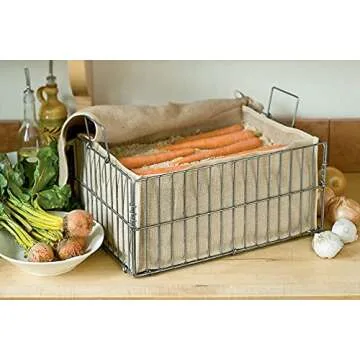 Gardeners Supply Company Fruits & Vegetables Root Storage Bin | Sturdy Metal Wire Frame with Natural Burlap Jute Liner for Longer Shelf Life | Vegetable Storage Harvest Organizer for Kitchen & Pantry