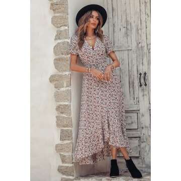 PRETTYGARDEN Women's Boho Floral Wrap Maxi Dress