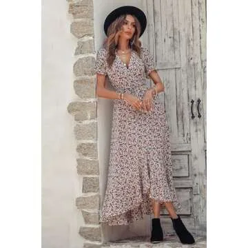 PRETTYGARDEN Women's Boho Floral Wrap Maxi Dress